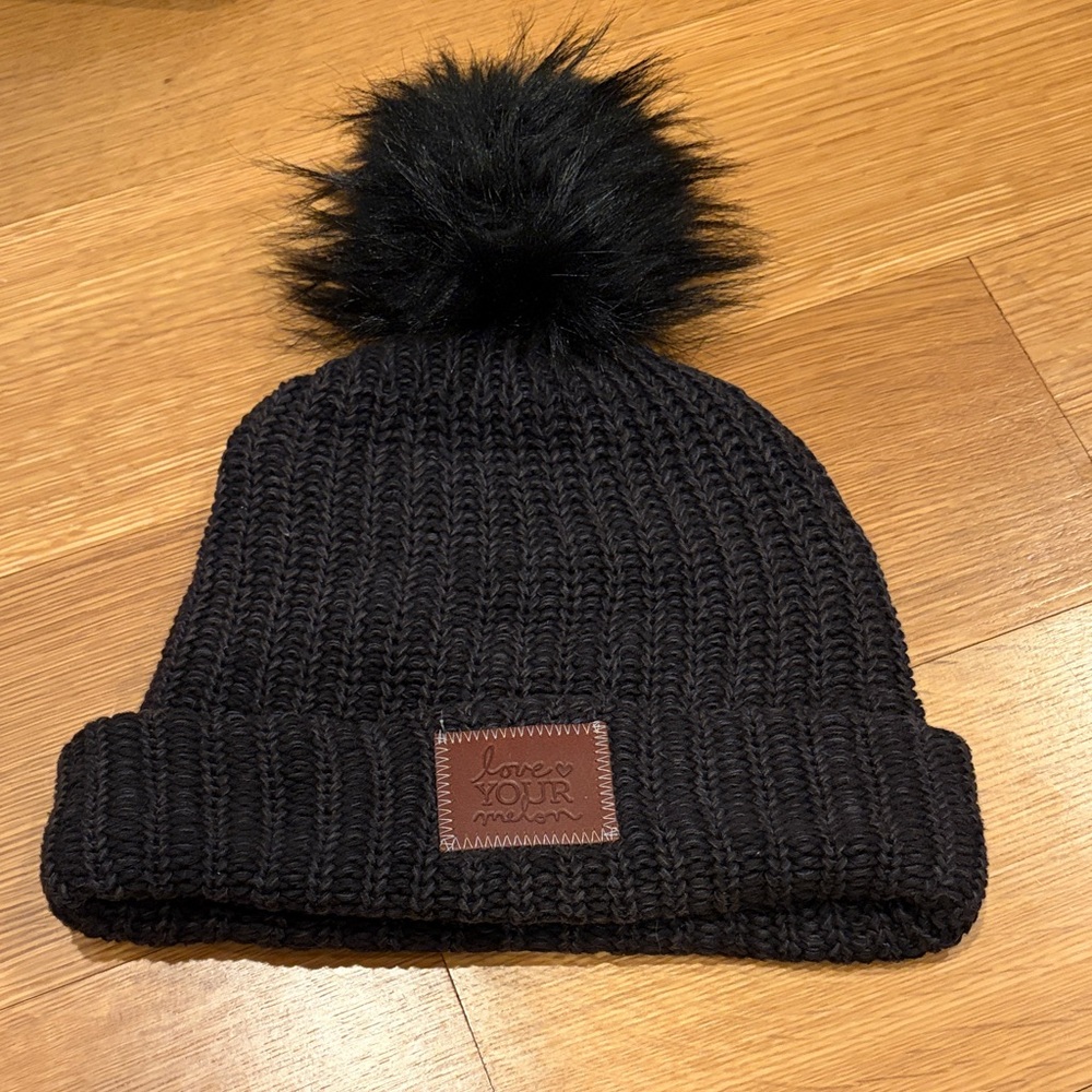 Love Your Melon Black Knit Beanie with Pom-Pom